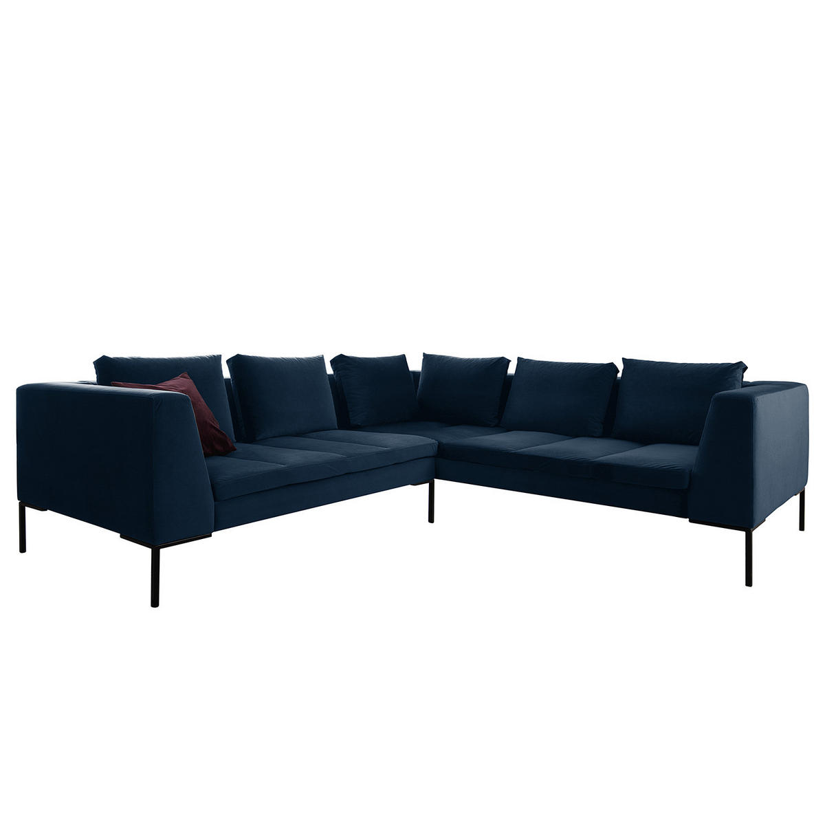 ECKSOFA mit Rundecke L - Samt - Chromfarben/Dunkelblau, Textil/Metall (255/238cm) - home24