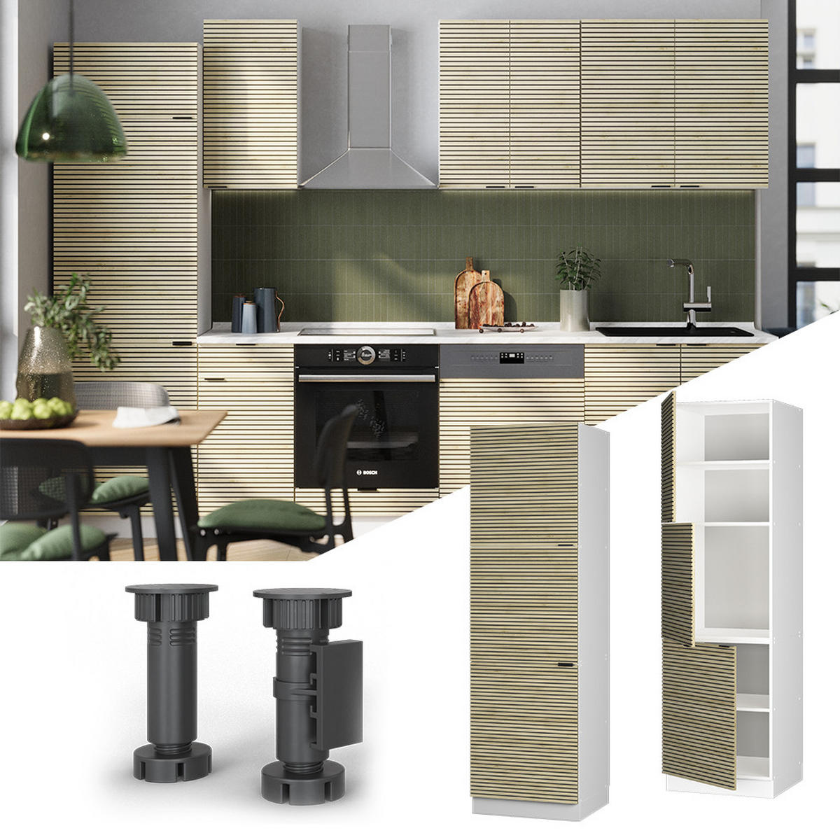 HERDUMBAUSCHRANK Fame-Line Eiche Paneel 60 cm - Eichefarben/Weiß, Holzwerkstoff (60/206.8/58cm) - Vicco