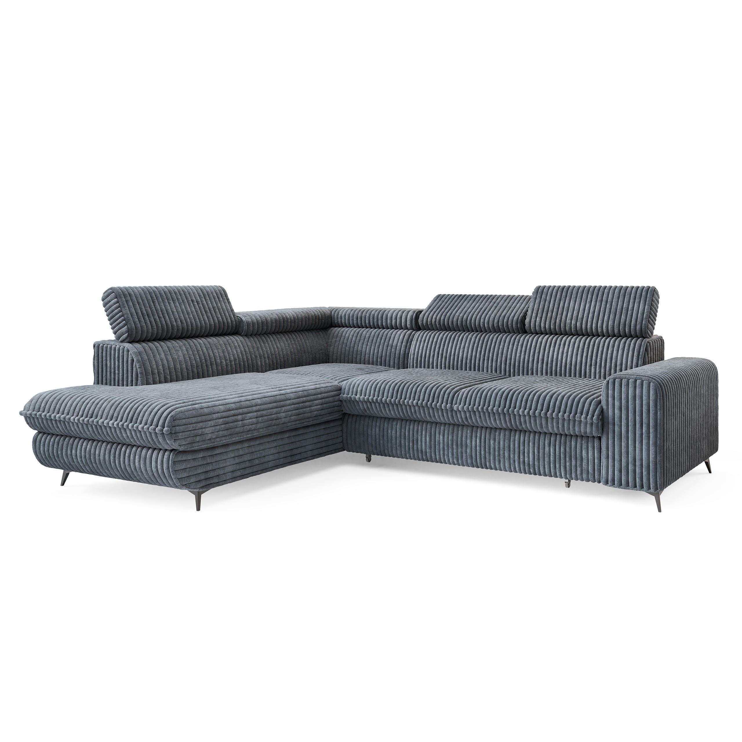 ECKSOFA VELISS Grau Kordstoff mit Schlaffunktion - Grau, Holz (255/193cm) - MASSENO