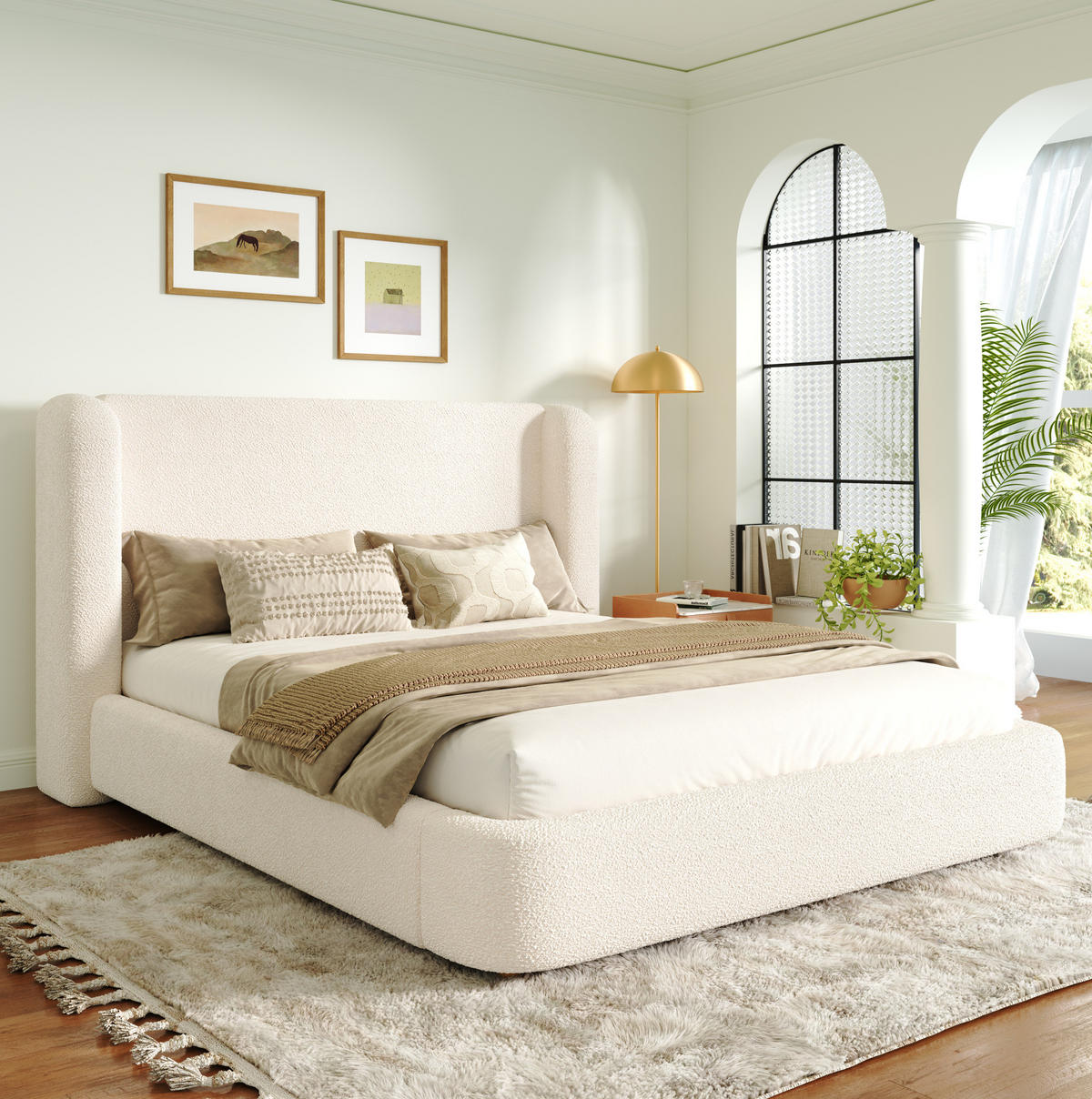 POLSTERBETT mit Bettkasten aus Bouclé 140x200 cm Beige mit hydraulischer Öffnung und Lattenrost - Beige, Textil (140/200cm) - Modfu