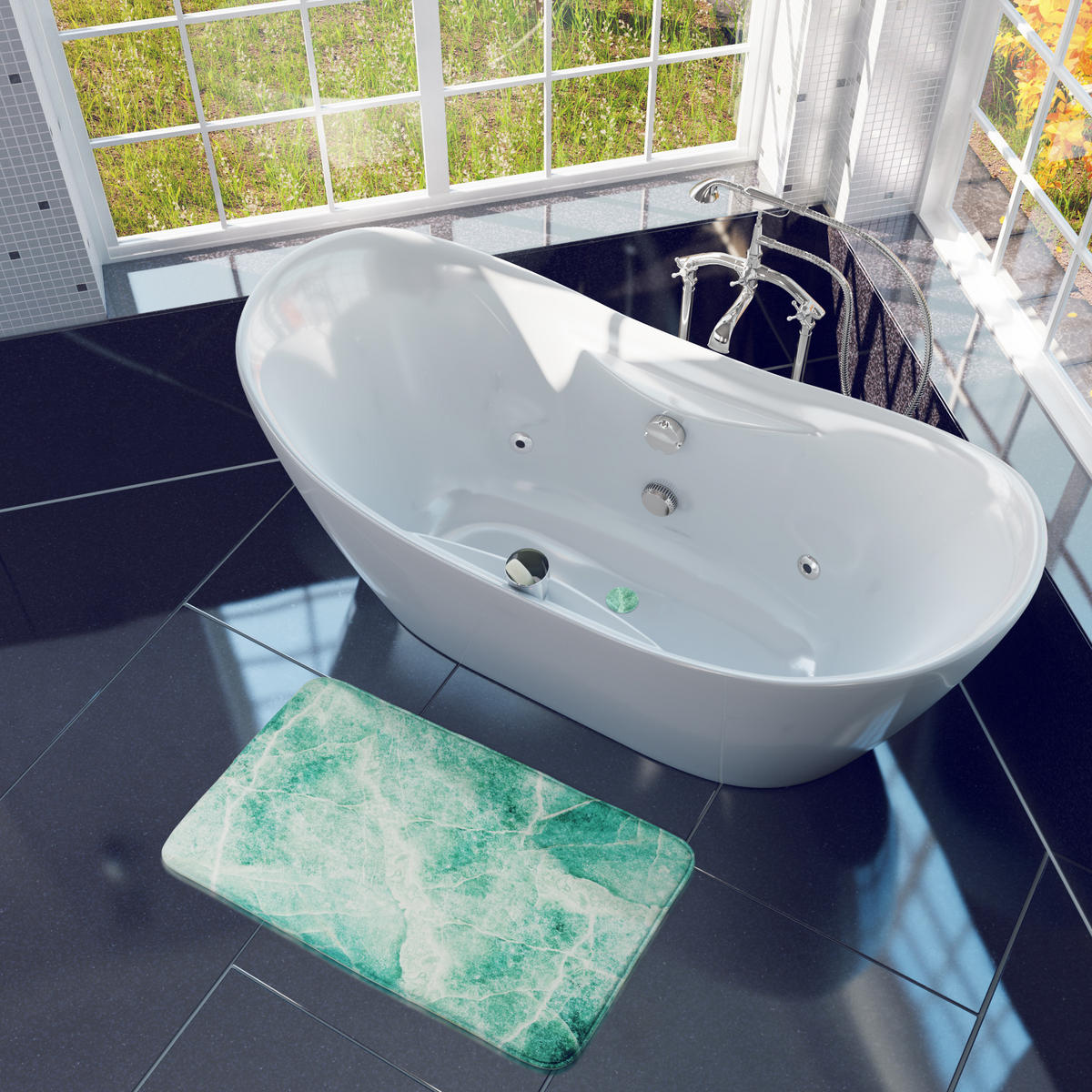 BADTEPPICH Marmor Grün 70 x 110 cm - Grün, Textil (70/110cm) - Sanilo