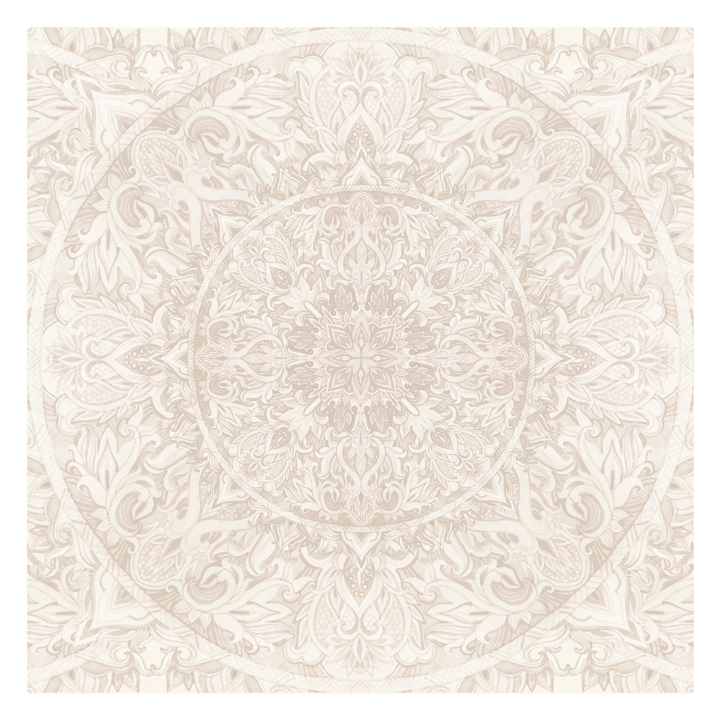 FOTOTAPETE Mandala Aquarell Muster Ornament beige 192/192 cm - Eichefarben, Papier (192/192cm) - Bilderwelten