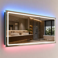 BADSPIEGEL Silber LED RGB Hintergrundbeleuchtung Touch Anti-Beschlag 60x80 cm - Transparent, Glas/Holzwerkstoff (80/60/3cm) - Relaxdays