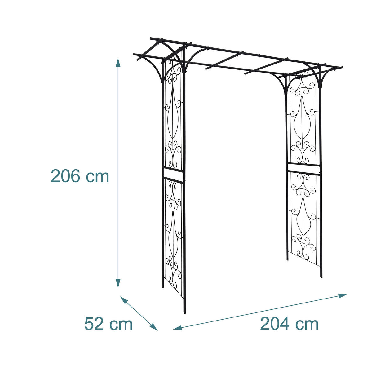 ROSENBÅGE Svart metall 206 cm - Svart, Metall (52/206/204cm) - Relaxdays