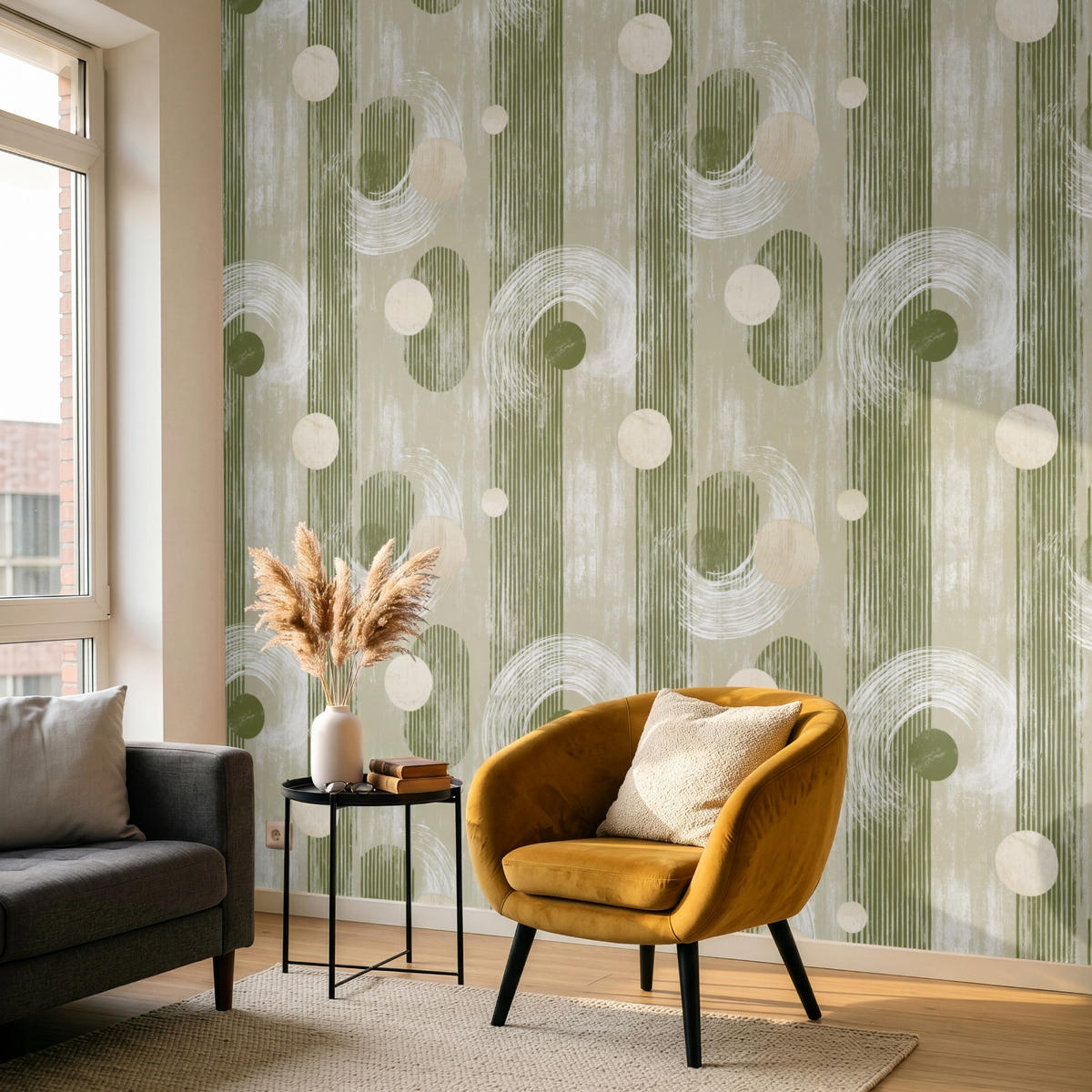 TAPETE - Künstlerisch - Modern - Grün - 240x260 cm - Olivgrün, Papier (240/260cm) - OnlyWow