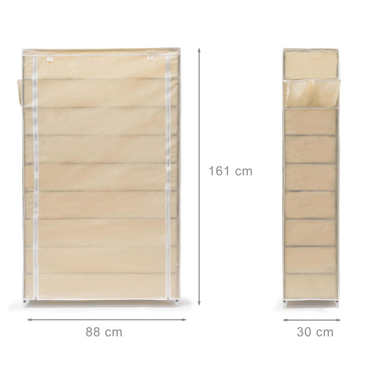 SCHUHSCHRANK Beige VALENTIN 9 Ablagen - Beige, Kunststoff/Textil (88/161/30cm) - Relaxdays