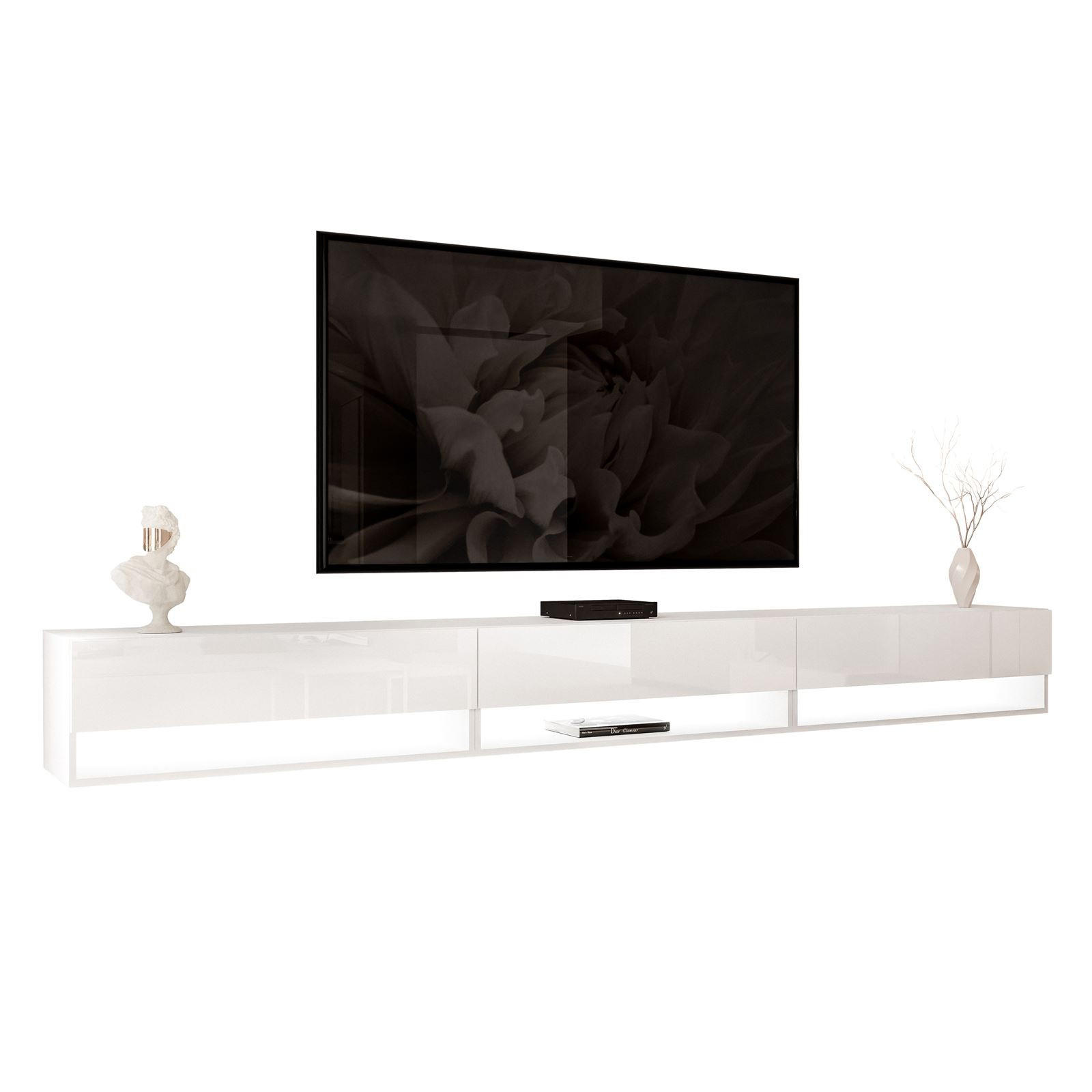 HÄNGESCHRANK TV-Möbel CALANTE 270 cm mit LED-Beleuchtung - Weiß Hochglanz, Holzwerkstoff (270/30/35cm) - Lookway