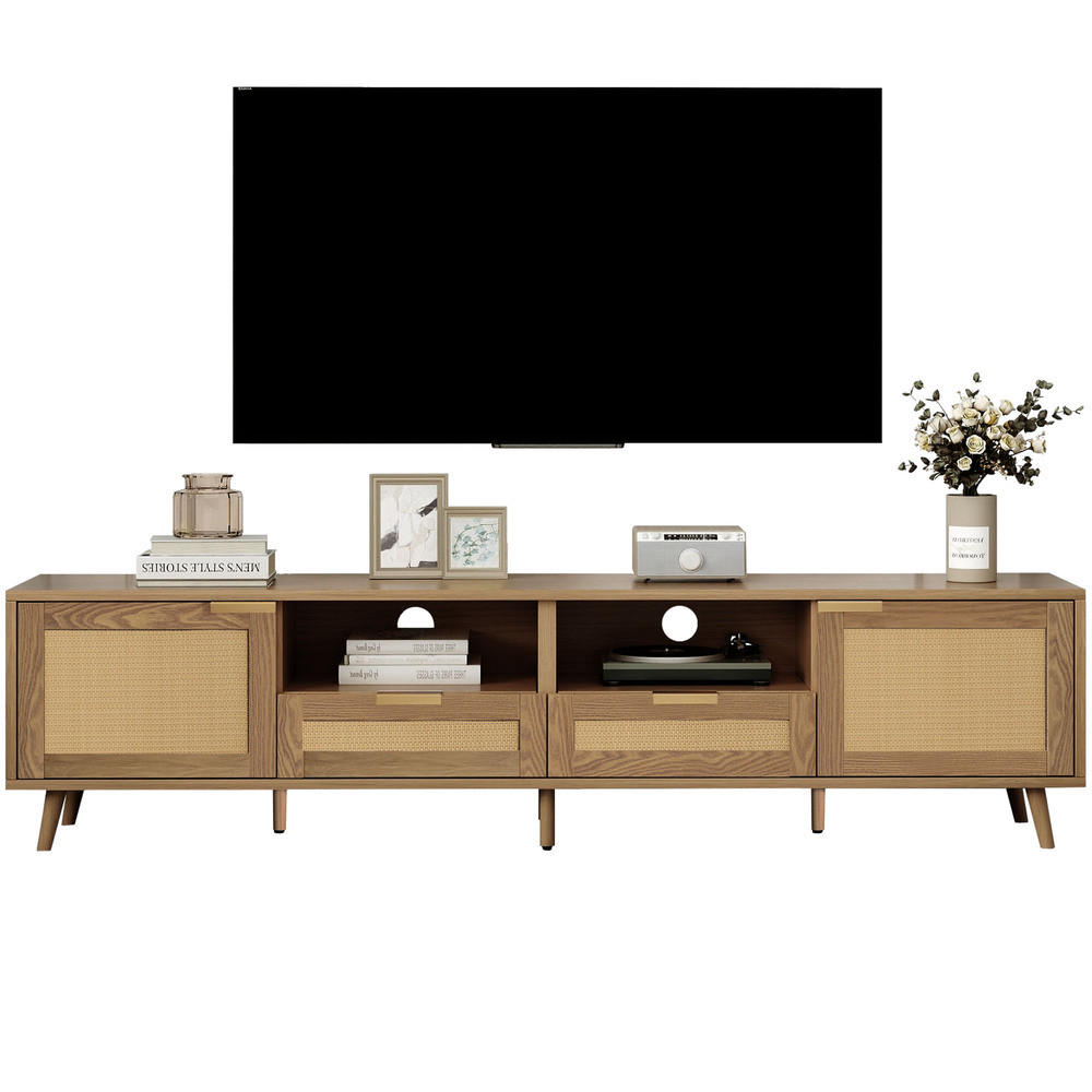 TV-STÄNDER 200x37cm Kunststoff Rattan Design Massivholz Füße - Braun, Holz (46/15.5/114.5cm) - FLIEKS