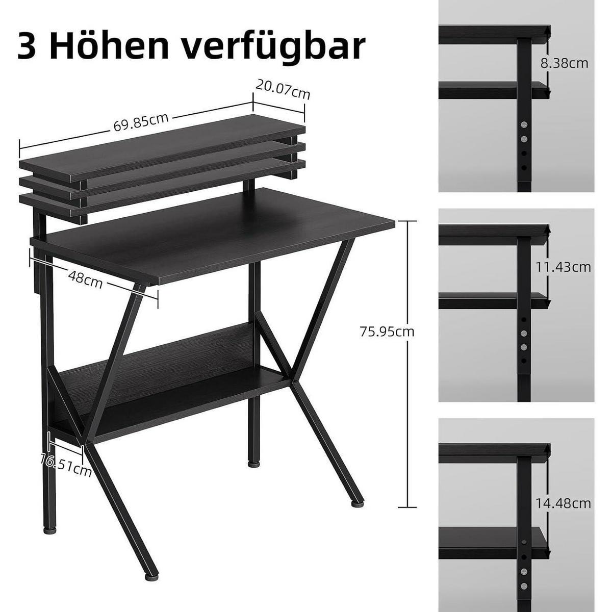SCHREIBTISCH mit Regal 70 x 48 cm Schwarz - Schwarz, Holzwerkstoff (69.9/48/75.9cm)