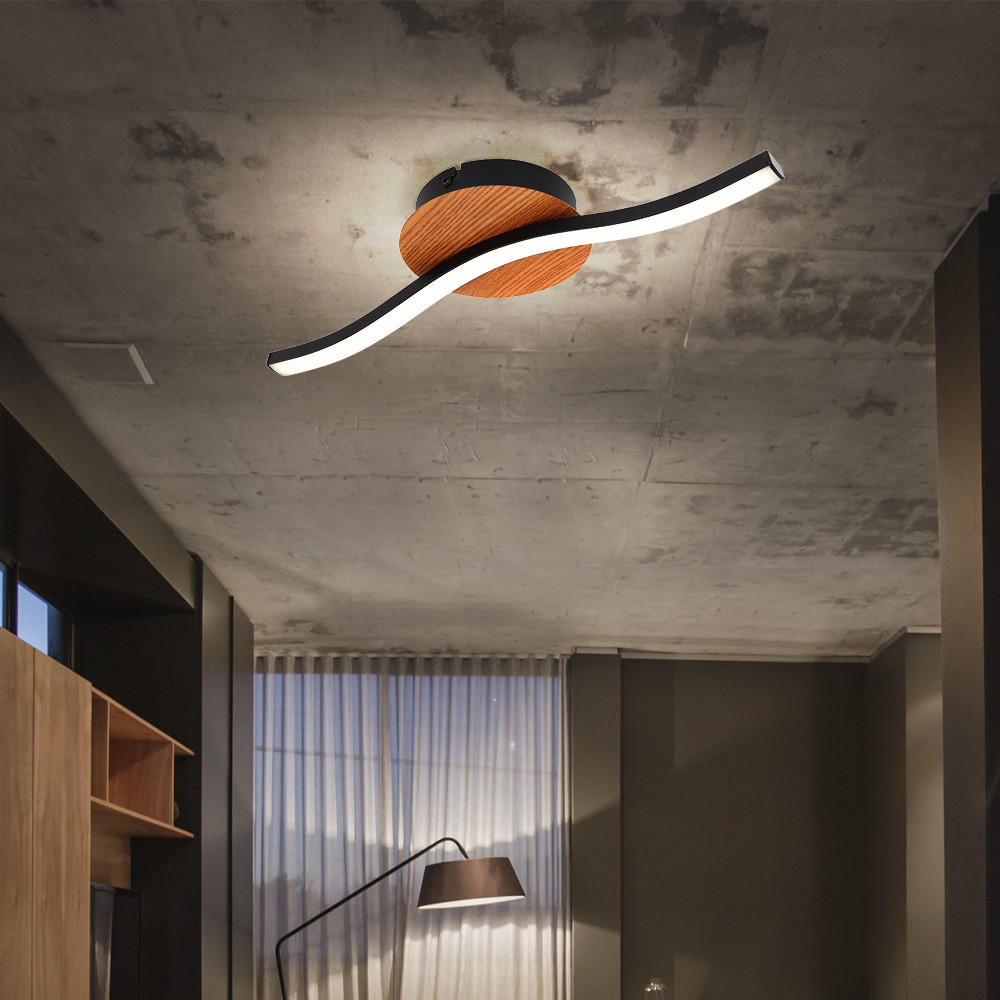 LED DECKENLEUCHTE Metall Holzoptik Schwarz - Schwarz, Metall (45/13/7.3cm)