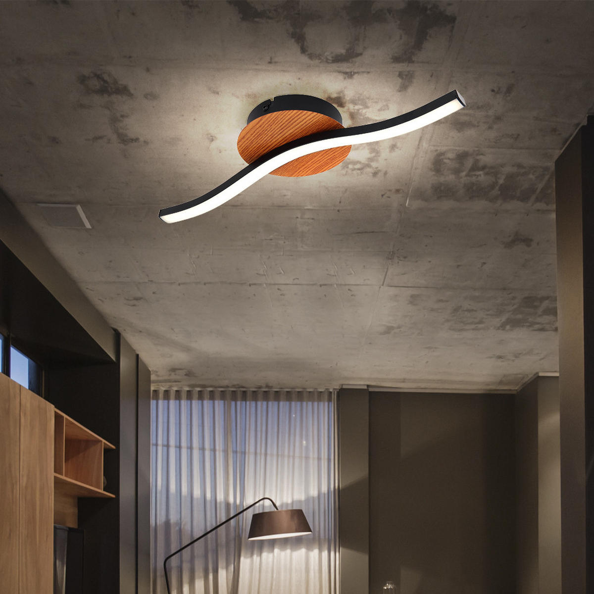 LED DECKENLEUCHTE Metall Holzoptik Schwarz - Schwarz, Metall (45/13/7.3cm)