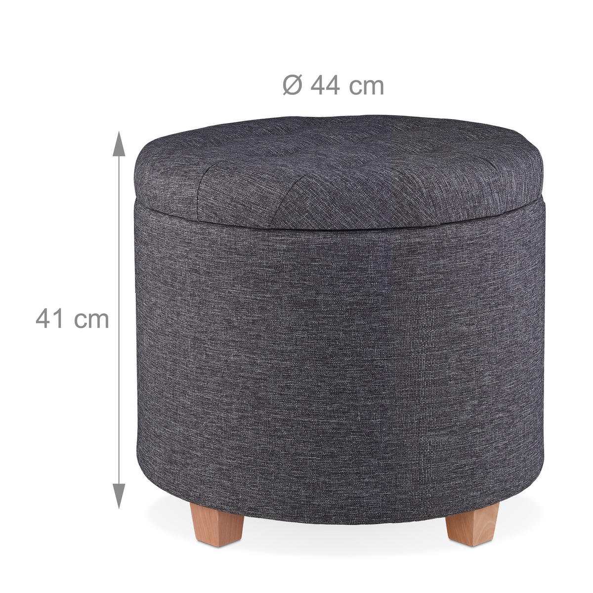 SITZHOCKER - Anthrazit, Holz/Holzwerkstoff (44/41/44cm) - Relaxdays