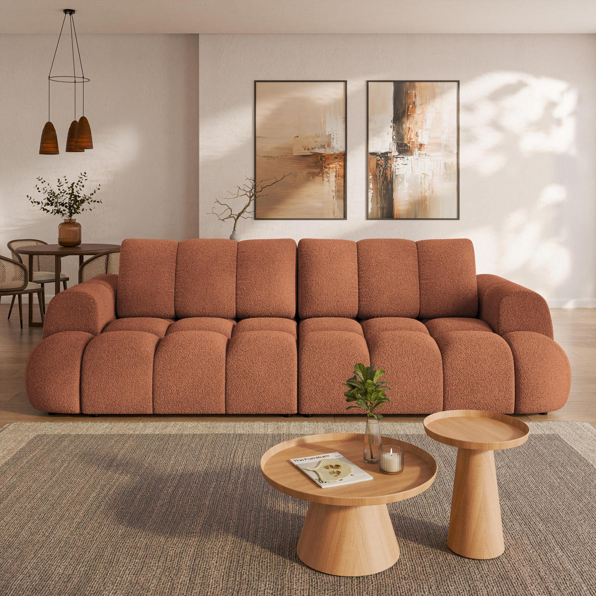 BETTSOFA DAFNE Orange Bucle-Stoff mit Schlaffunktion - Orange, Textil (300/88/113cm) - MASSENO