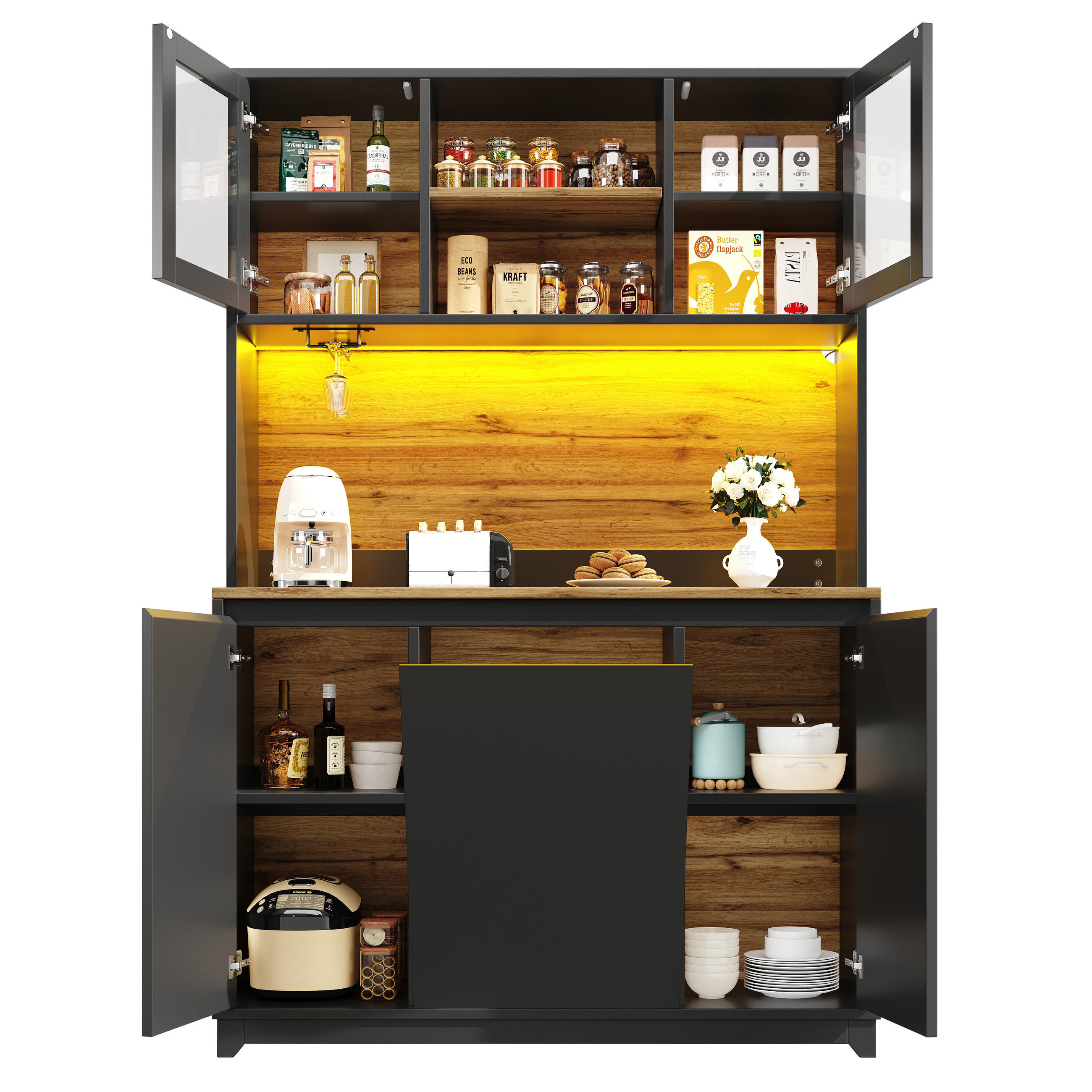 BUFFET 120/40/180 cm schwarz aus MDF mit LED - Schwarz, Holzwerkstoff (120/180/40cm) - OKWISH