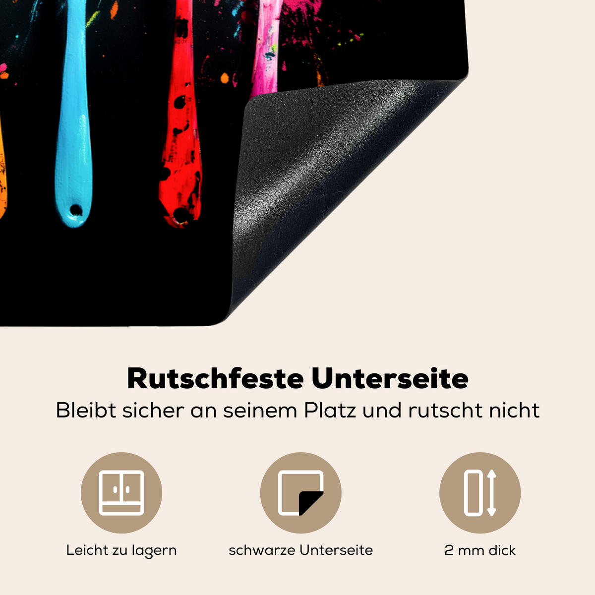 HERDABDECKPLATTE Löffel - Gewürze - Modern - Graffiti - Farbe - Farbenfroh Induktionsschutz 81.6x52.7 cm - Multicolor, Kunststoff (81.6/52.7/0.2cm) - MuchoWow