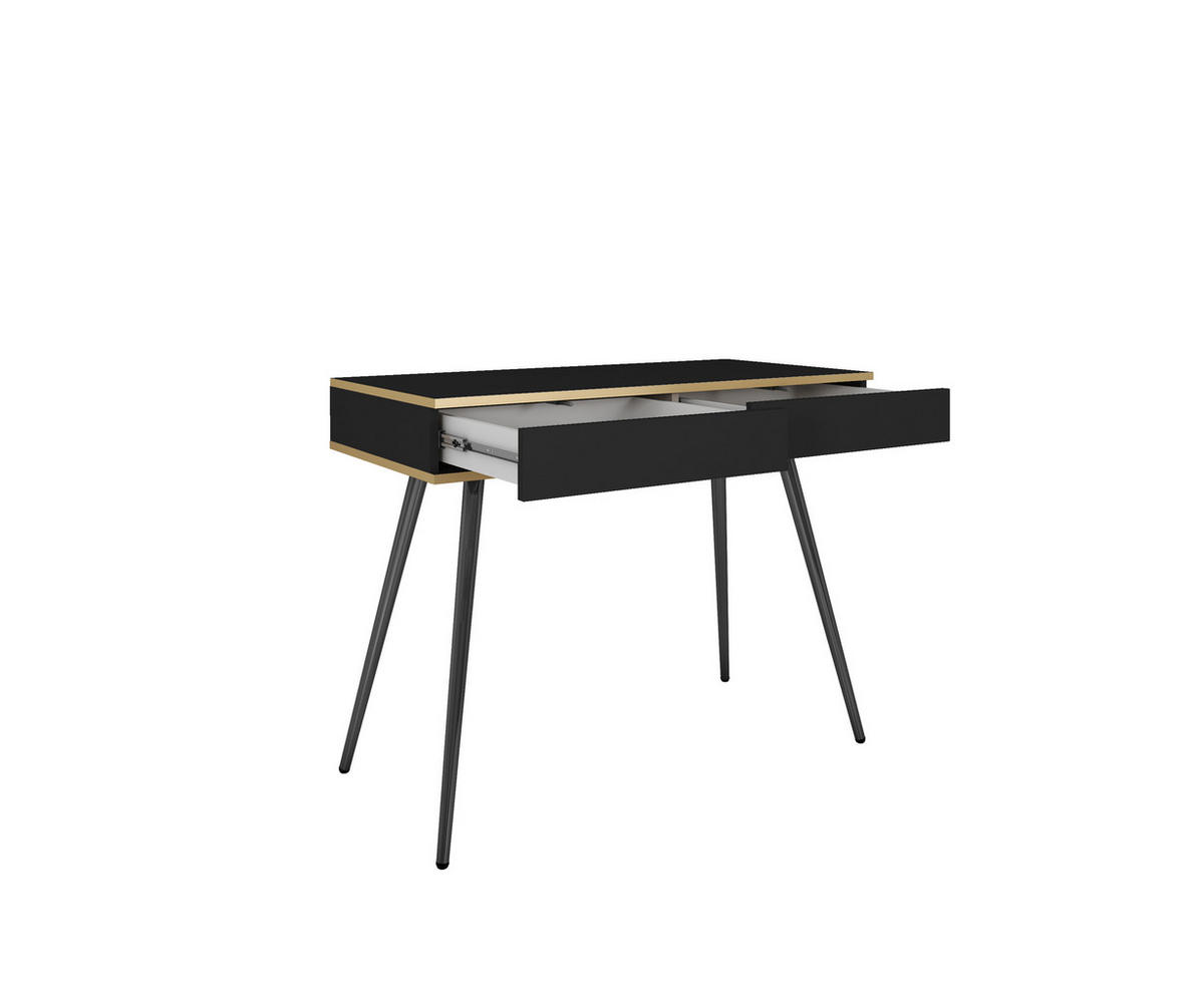 SCHMINKTISCH Schwarz - T-102, Hochglanz, Schubladen Push-to-Open 102x50x80 cm Schwarz/Schwarz - Schwarz, Holzwerkstoff/Kunststoff (50/102/80cm) - DomoHome