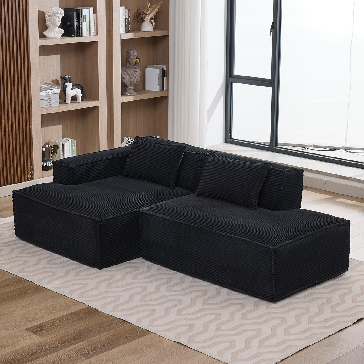 ECKSOFA 233/129/70 cm Schwarz mit zwei Kissen und Federtasche - Schwarz, Textil (235/129cm) - Oxeza