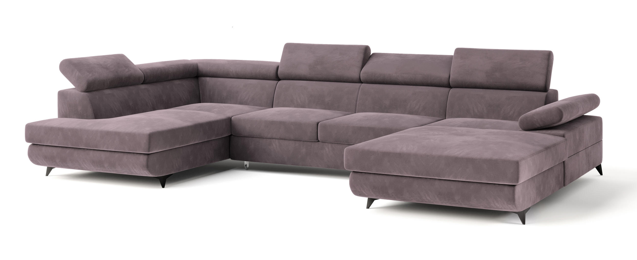 WOHNLANDSCHAFT RUBANO L-S Lila Velours-Stoff mit Schlaffunktion - Lila, Holz (339/89/190cm) - MASSENO