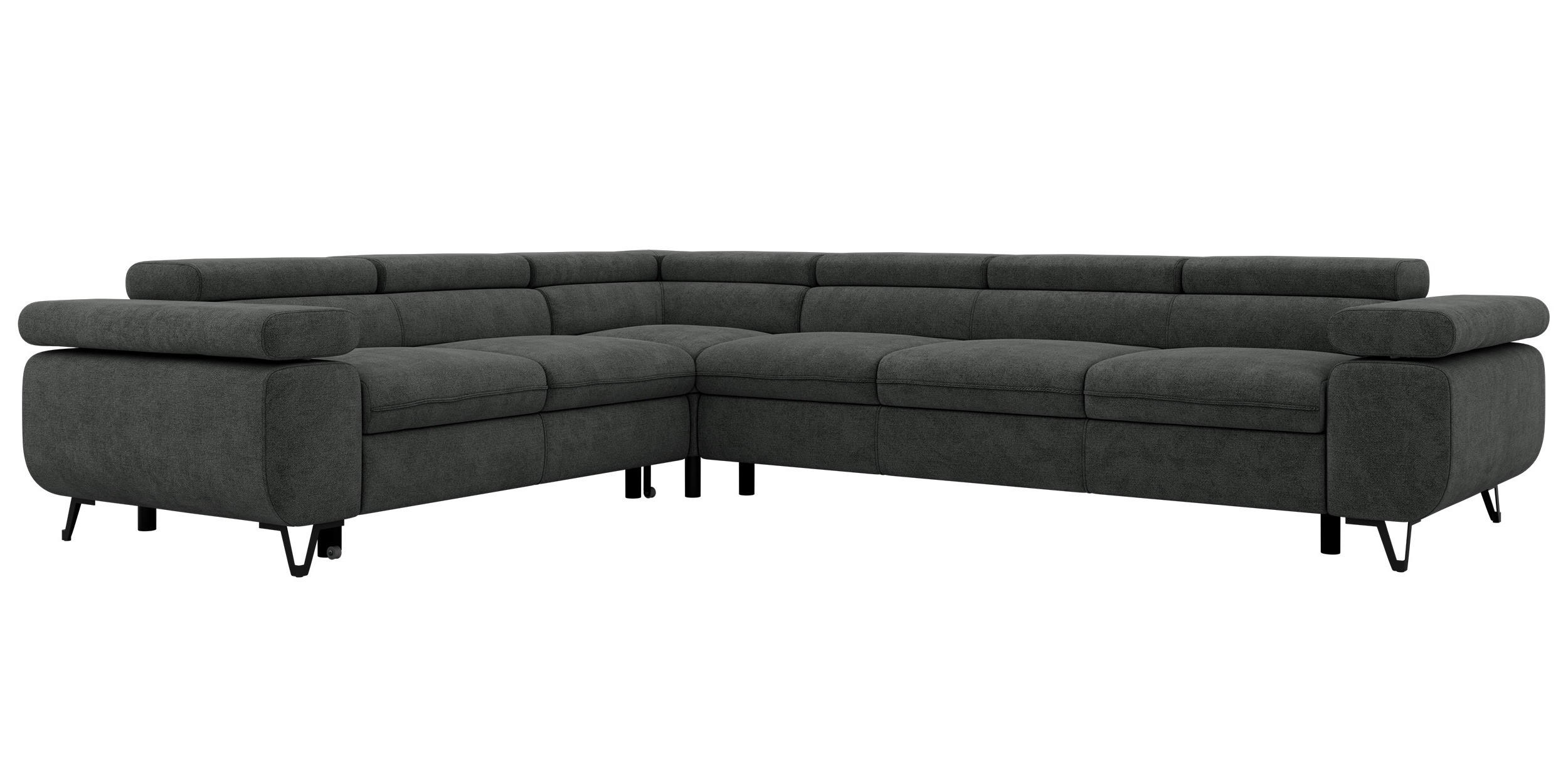 ECKSOFA NORDEN L - Dunkelgrau Stukture - Rechts Seite - Dunkelgrau/Schwarz, Textil/Metall (329/269cm) - MKS