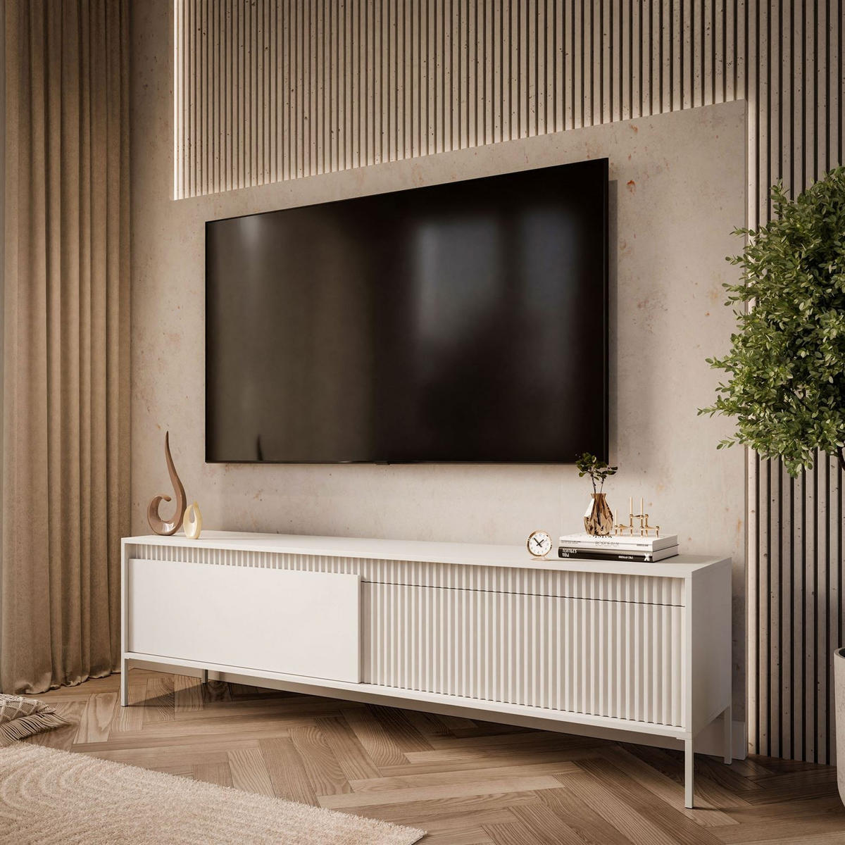 TV-ELEMENT YASUMI 187 cm beige - Beige, Holzwerkstoff (187.1/53.4/39.5cm) - Lookway