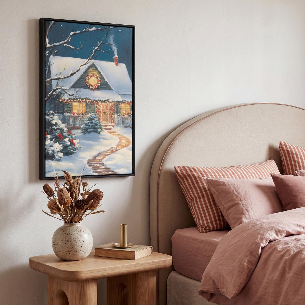 LEINWAND Bilder mit Rahmen - Weihnachten - Weihnachtsbaum - Winter - Zuhause - Schnee - 40x60 - Smaragdgrün, Textil (40/60cm) - MuchoWow