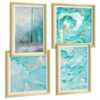 BILDER SET 4er Set - 50x50 cm & 40x60 cm Goldrahmen - abstrakte Muster in Blautönen - Goldfarben, Kunststoff (50/50cm) - TULUP