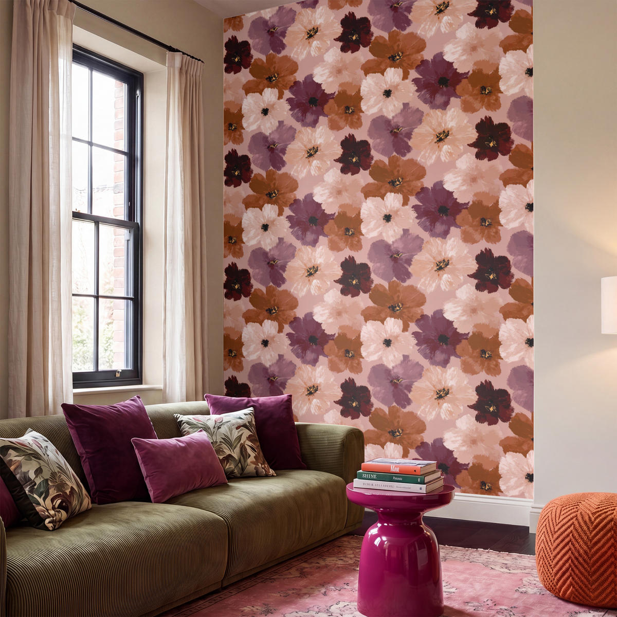 TAPETE - Blumen - Abstrakt - Erdtöne - 180x300 cm - Multicolor, Papier (180/300cm) - OnlyWow