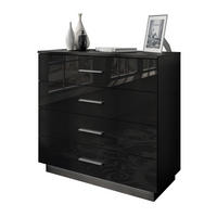 KOMMODE LINA 95 mit Griffen Schwarzer Glanz LED Griffe Chrom - Silberfarben/Schwarz, Holzwerkstoff (95/84/40cm) - Lookway
