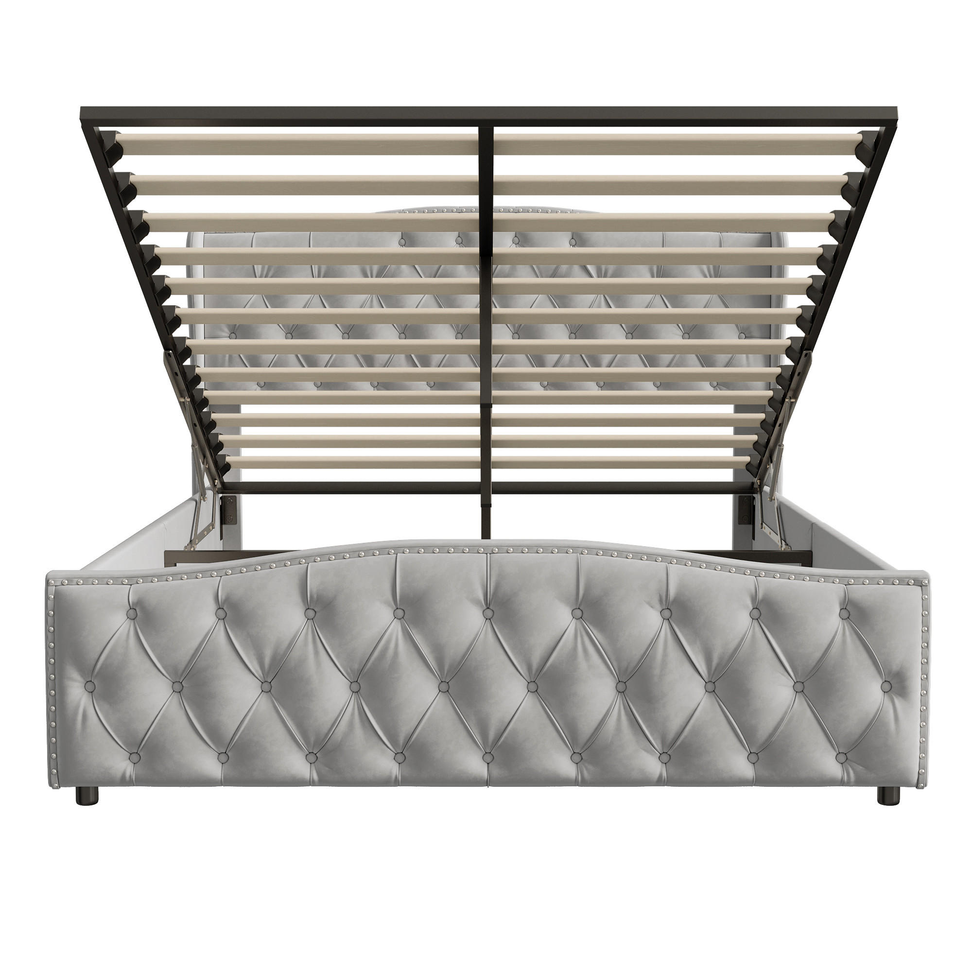 POLSTERBETT 160x200 cm mit Stauraum, Wave-Kopfteil, Grau - Grau, Metall (160/200cm)