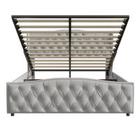 POLSTERBETT 140x200 cm mit Stauraum, Wave-Kopfteil, Grau - Grau, Metall (140/200cm)