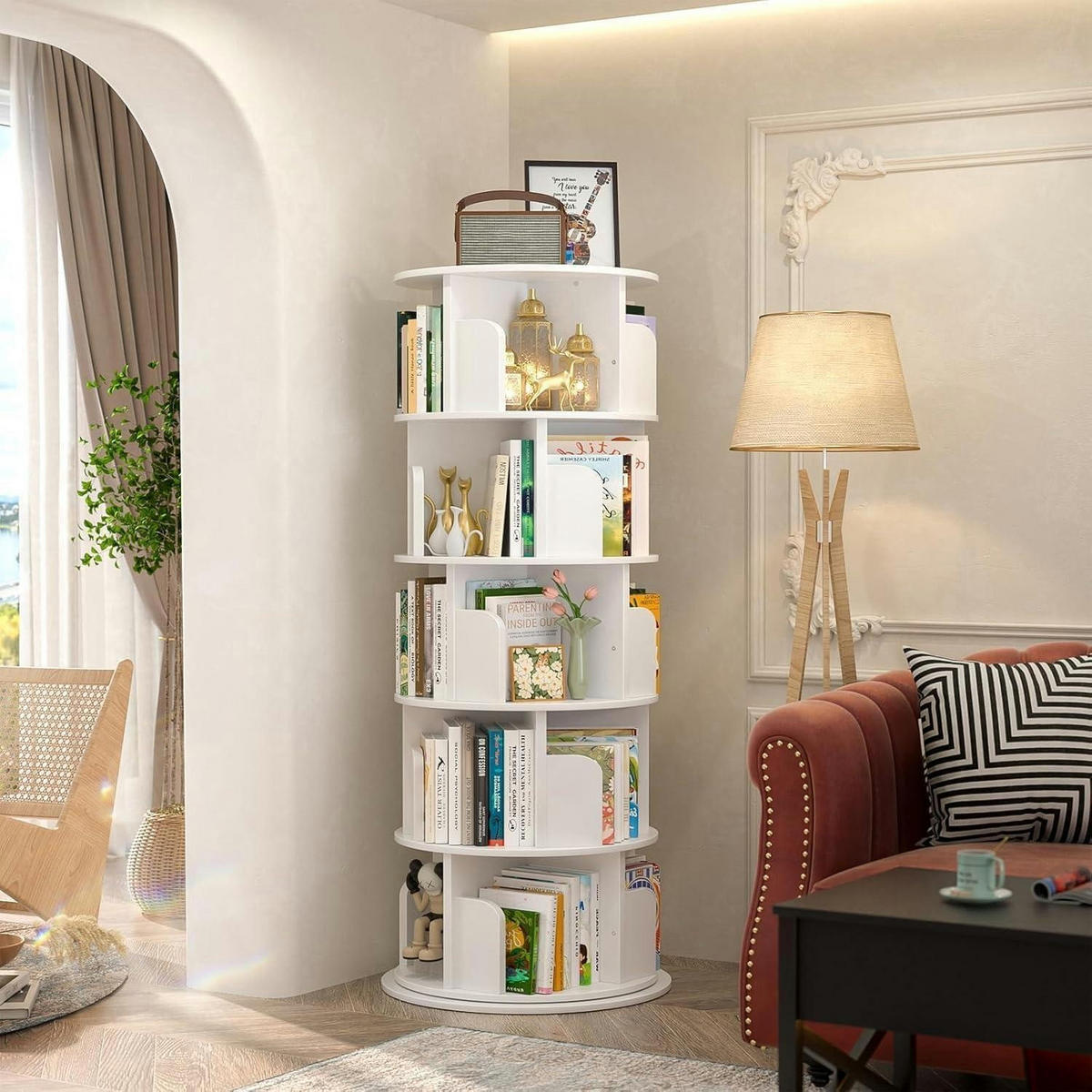 DREHBARES Bücherregal 5-stöckig weiß - Weiß, Holzwerkstoff (40/160/40cm)