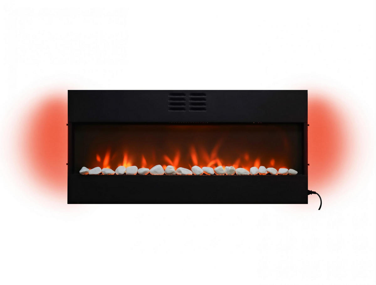ELEKTROKAMIN Weiß Wandmodell mit Heizung 2000 W - Weiß, Glas (140/56/11cm) - Purline