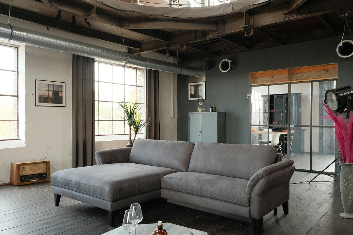 ECKSOFA MIT MOTORISCHER RELAXFUNKTION MALTA Grau Webstoff - Schwarz/Grau, Buchenholz/Textil (302/175cm) - KAWOLA