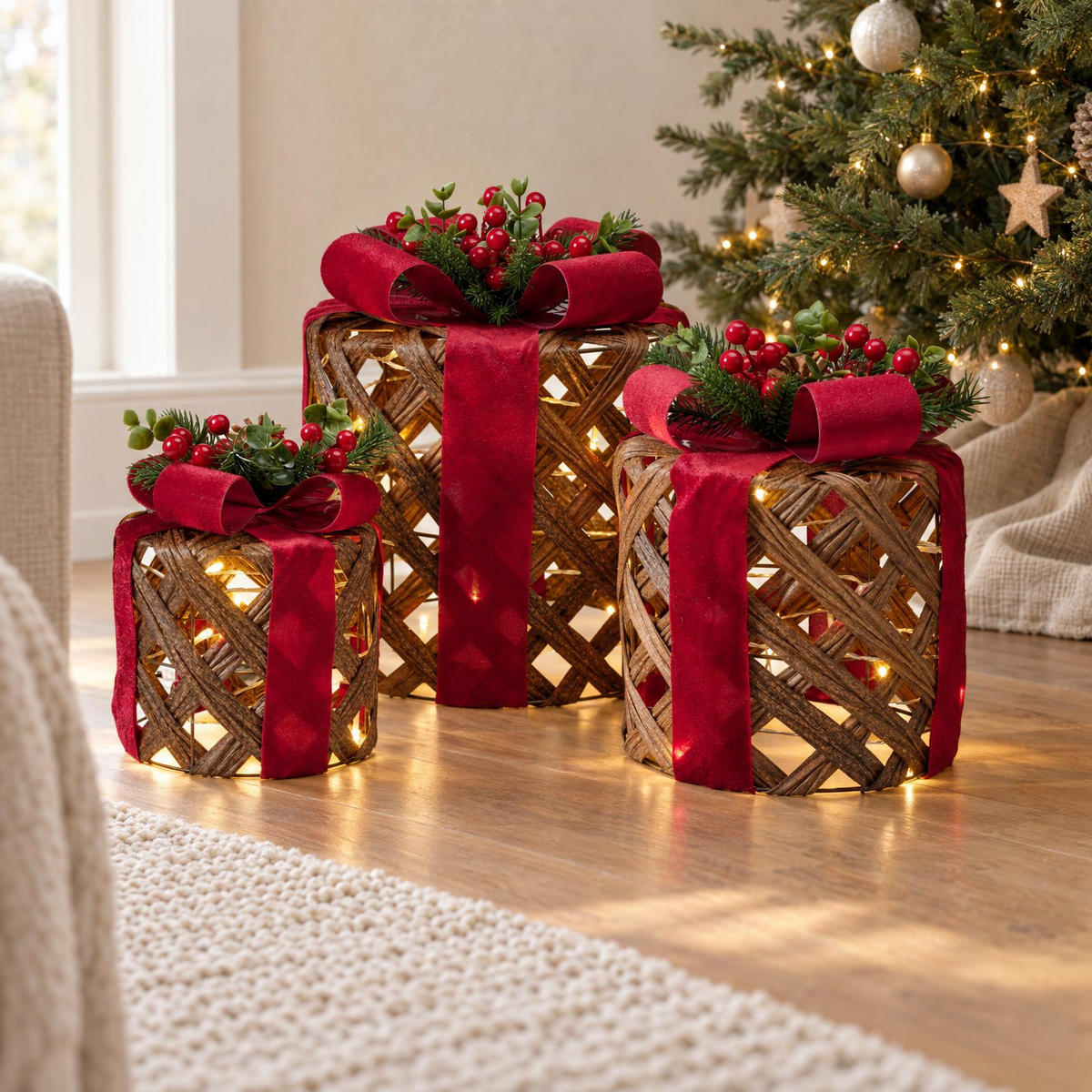 WEIHNACHTSDEKORATION 3er-Set - Braun, Metall (25/30/25cm) - Home Styling Collection