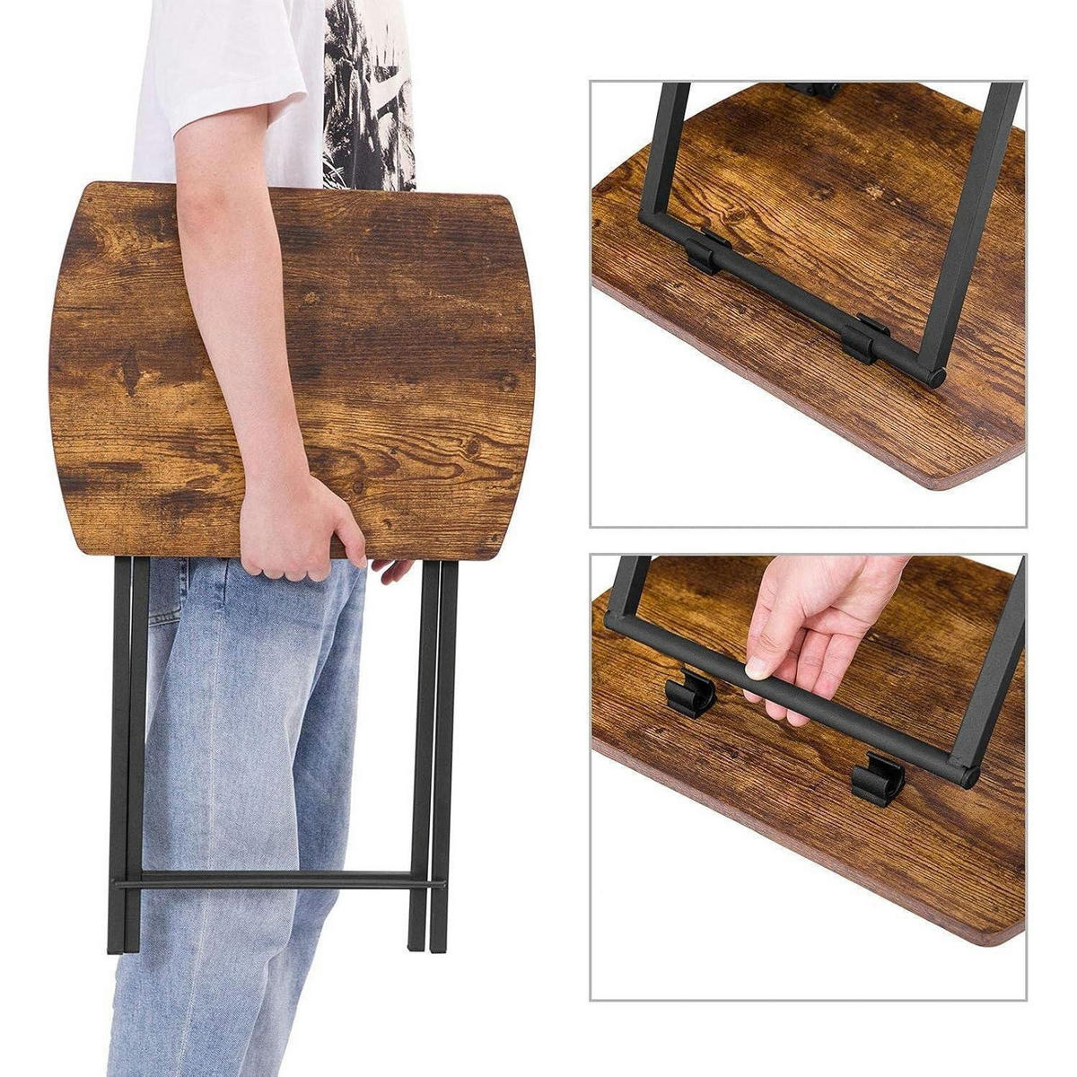 BEISTELLTISCH Klappbar Dunkelbraun Metall - Multicolor, Metall (36/48/76cm)