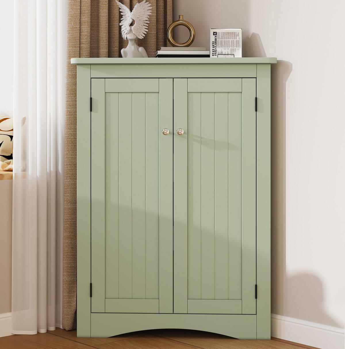 MIDISCHRANK 61,5/61,5/80 cm aus MDF mit 2 Türen und 3 Ebenen Grün - Grün, Holzwerkstoff (34.5/90/61.5cm) - Modenvie