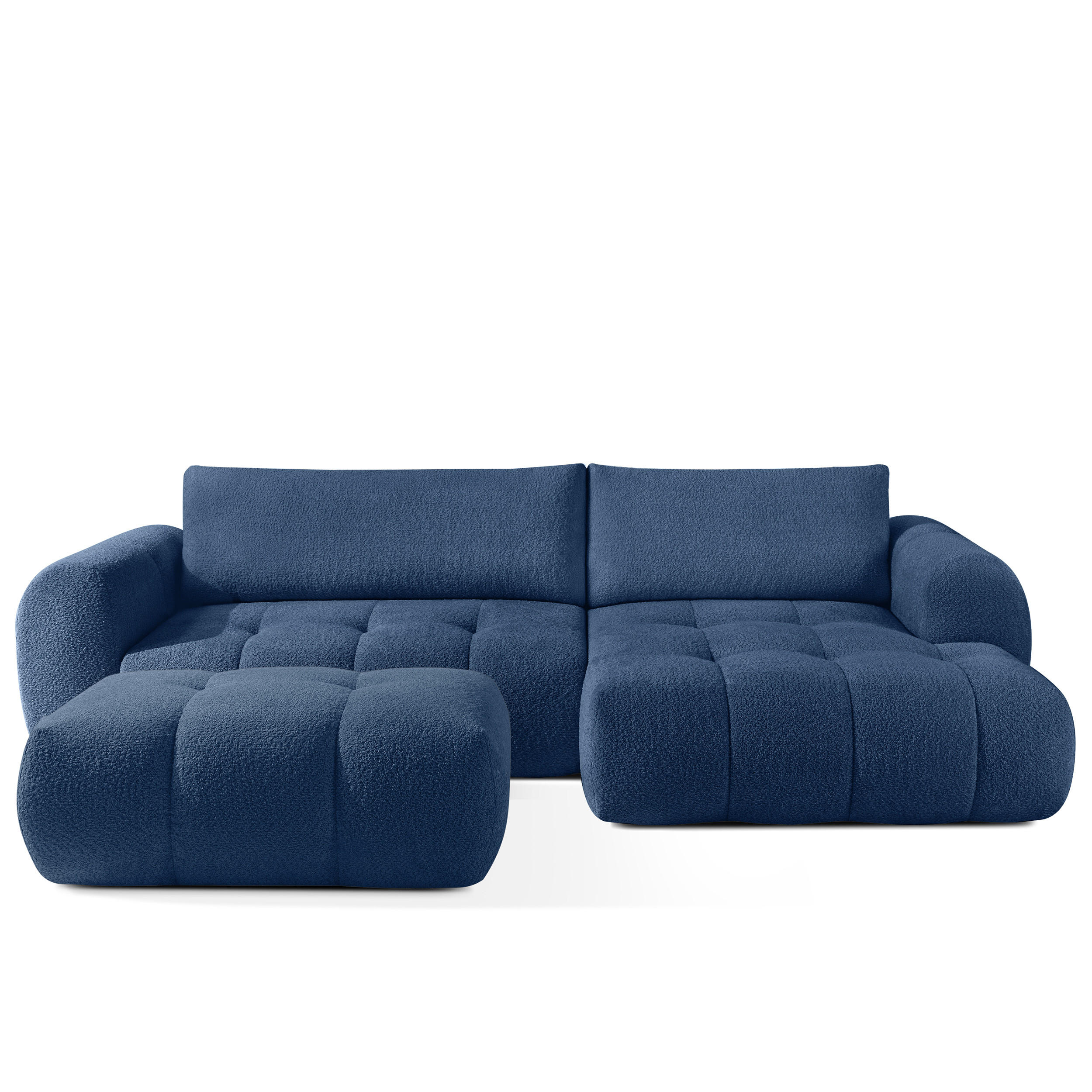 ECKSOFA MIT HOCKER LIRA, Dunkelblau, Bouclé - Dunkelblau, Holz/Holzwerkstoff (96/50cm) - KONSIMO®