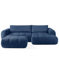 ECKSOFA MIT HOCKER LIRA, Dunkelblau, Bouclé - Dunkelblau, Holz/Holzwerkstoff (96/50cm) - KONSIMO®