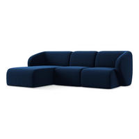 ECKSOFA Links Samt Stoff Blau - Türkis/Schwarz, Holzwerkstoff/Kunststoff (248/166cm) - Makamii