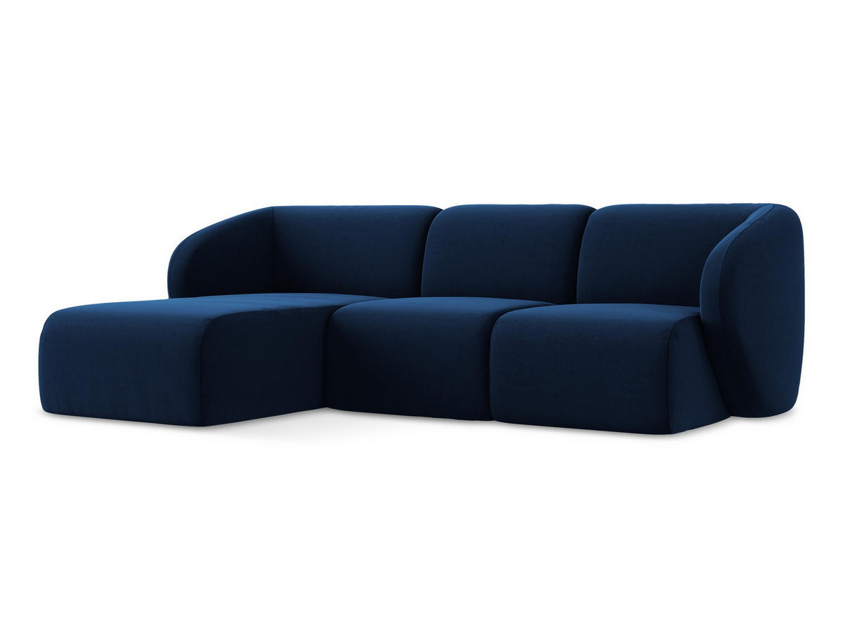 ECKSOFA Links Samt Stoff Blau - Türkis/Schwarz, Holzwerkstoff/Kunststoff (248/166cm) - Makamii
