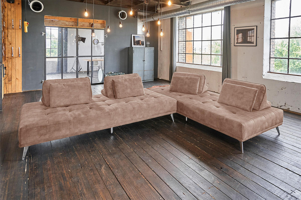 ECKSOFA WIOLO Taupe Velvet - Taupe/Silberfarben, Textil/Metall (350/240cm) - KAWOLA