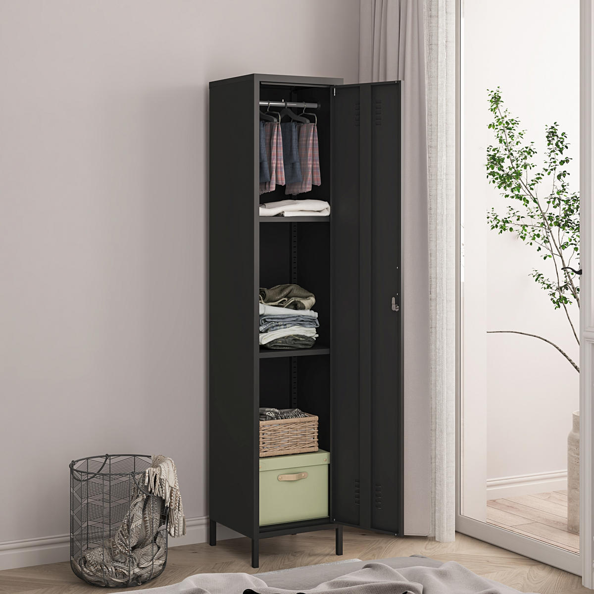 KLEIDERSCHRANK Seinäjoki - Schwarz, Metall (38/180/38cm) - [en.casa]