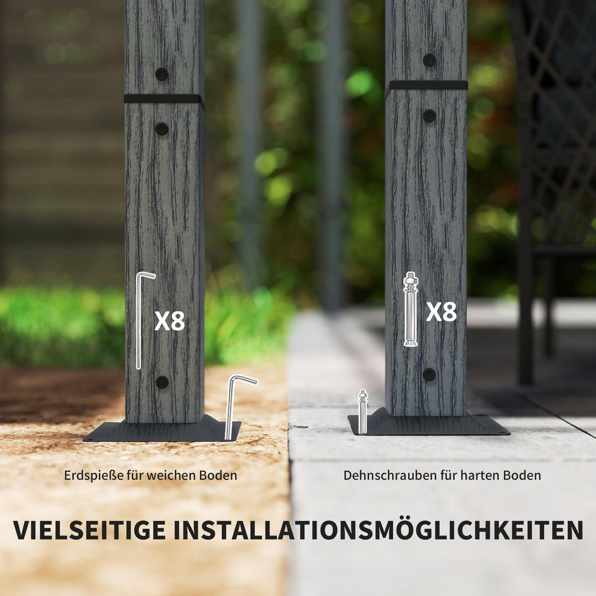 PERGOLA ca. 3x3m, Grau - Grau, Metall (296/232/299cm) - Outsunny