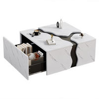 COUCHTISCH 70×70×31 cm, geometrisches Würfeldesign, mit Schublade, Marmorfurnier, moderner Beistelltisch, Wohnzimmertisch mit Stauraum - Weiß, Holzwerkstoff (70/70/31cm) - Ej. Life