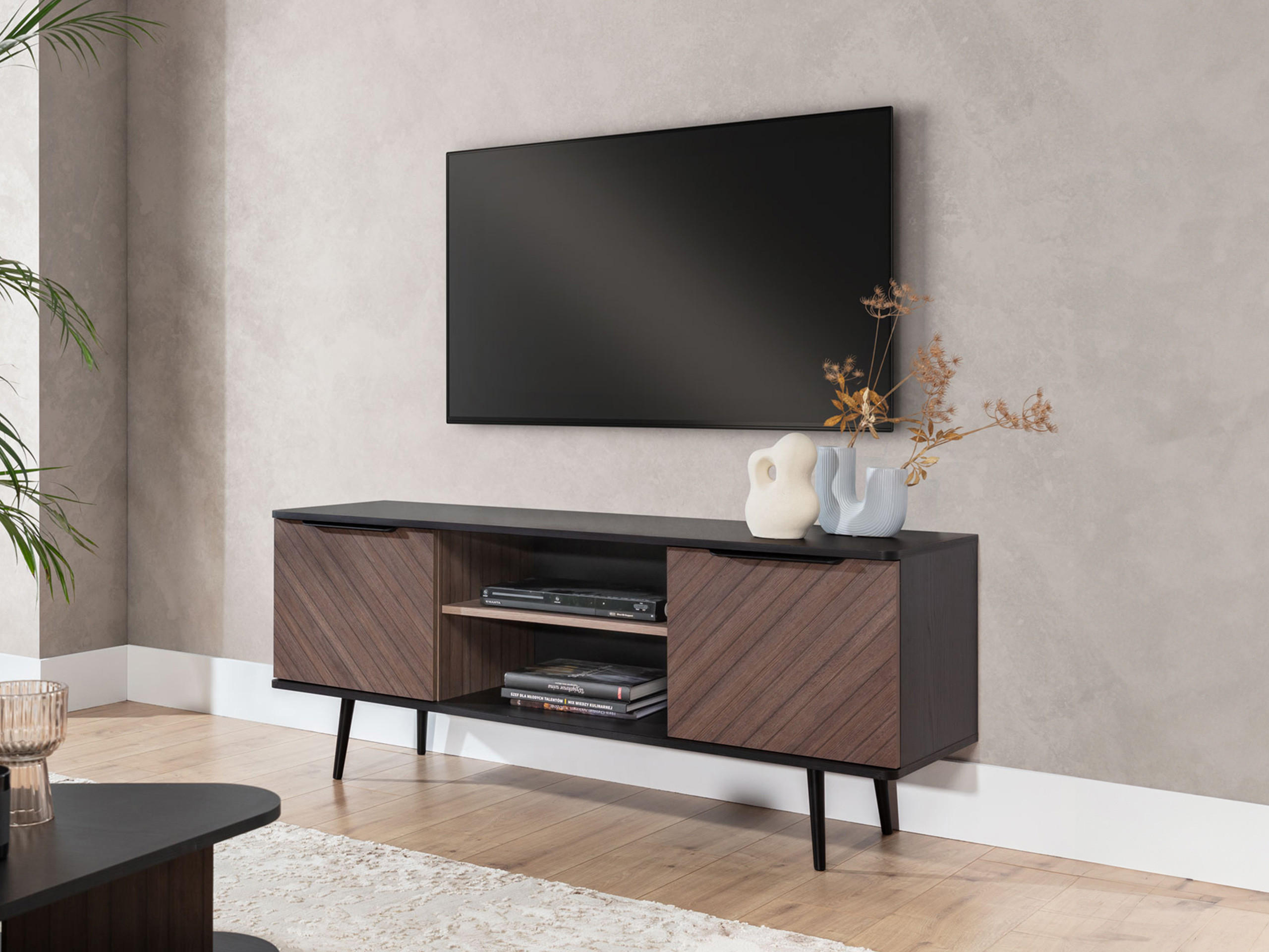 TV-LOWBOARD Pinelli PE04 - Schwarz/Braun, Holzwerkstoff/Metall (150/60/41cm) - MIRJAN24