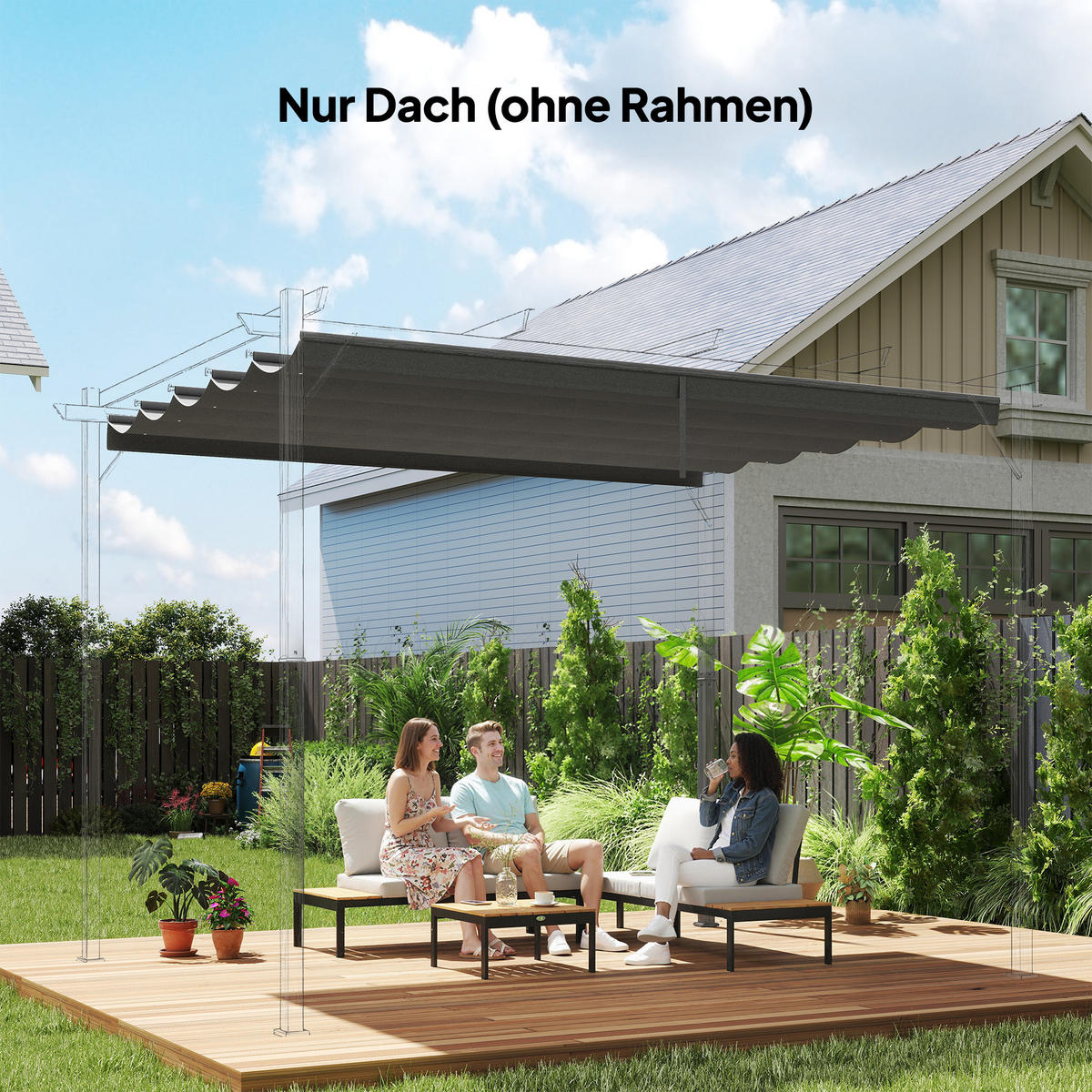 ERSATZDACH für 4 x 3 m Pergola, wasserdicht einziehbar Welle Überdachung - Hellgrau, Textil (260/6/350cm) - Outsunny