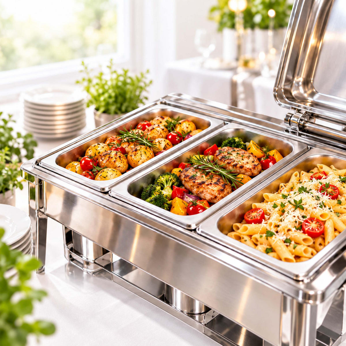 GASTROBEHÄLTER Silber 3er-Set Edelstahl GN 1/4 mit Deckel - Silberfarben, Metall - Relaxdays