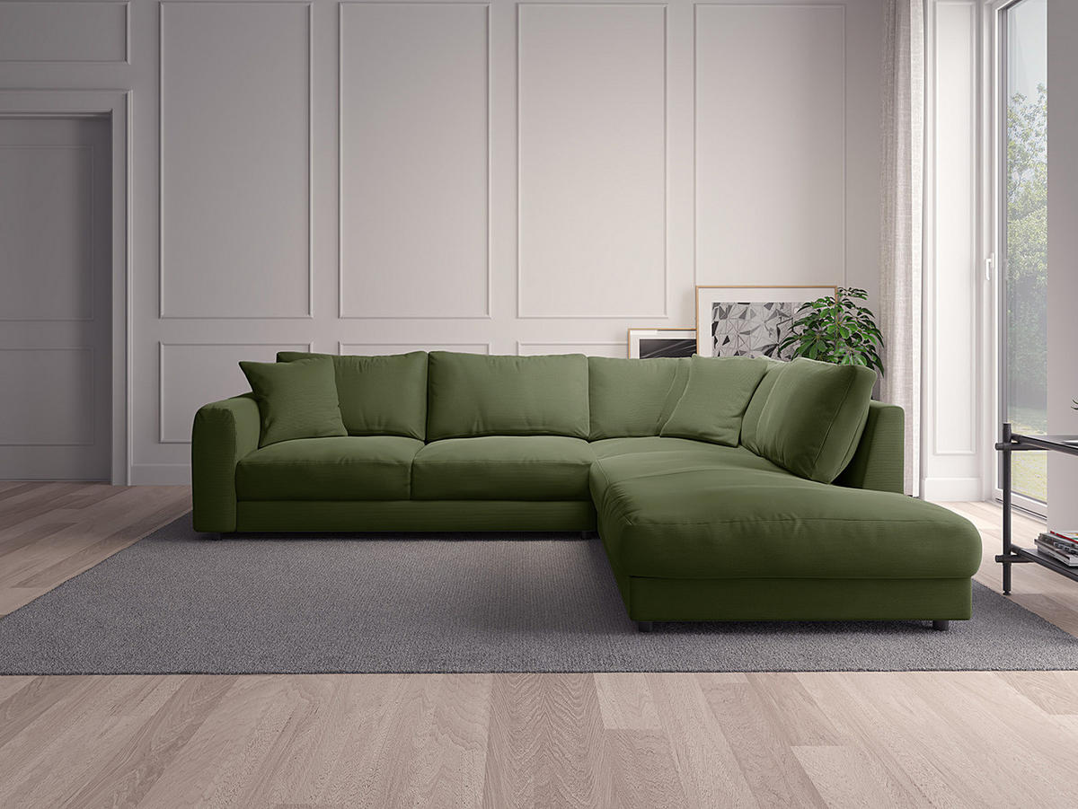 ECKSOFA mit Ottomane - Schwarz/Grün, Textil (267/254cm) - home24