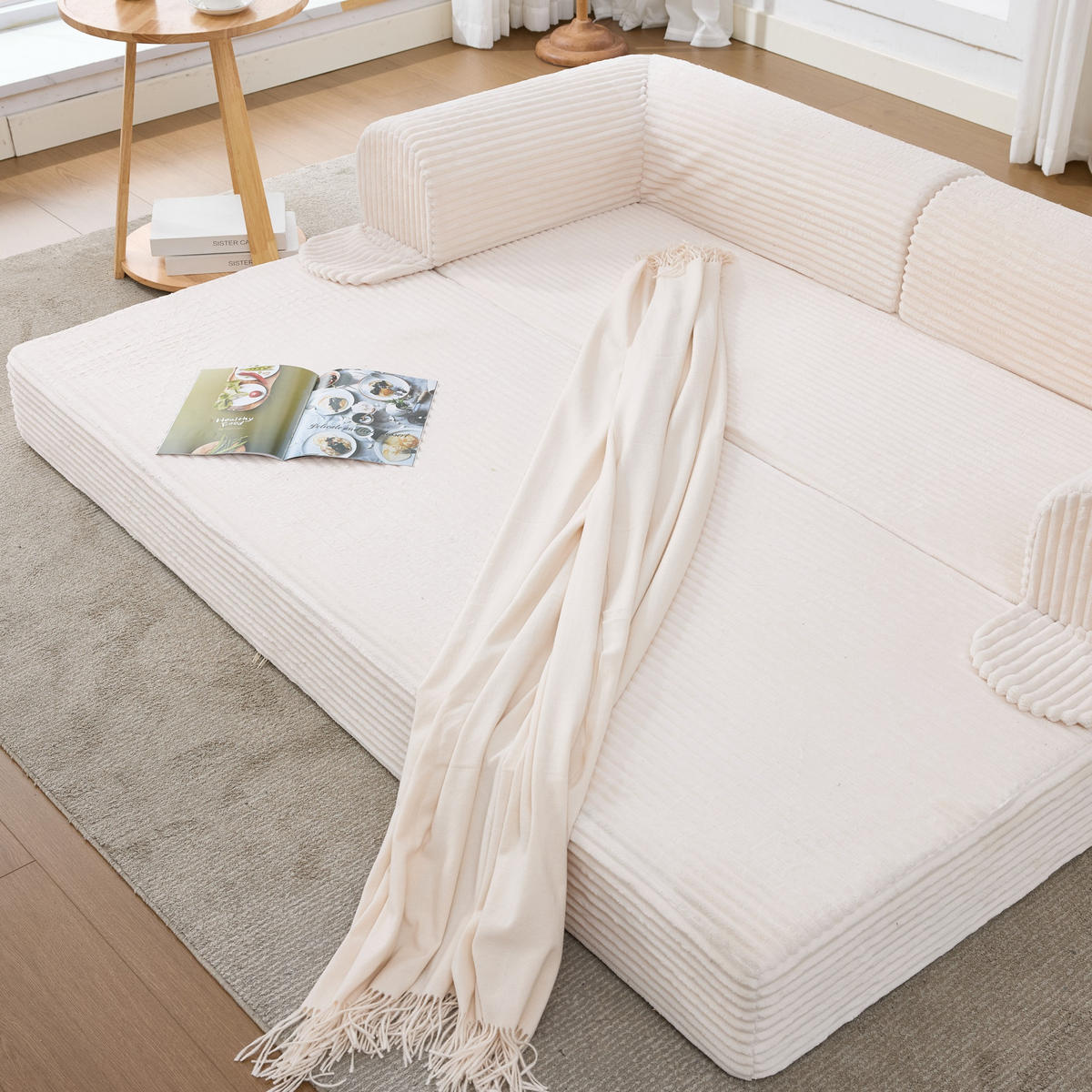 SCHLAFSOFA Cordstoff, 2-in-1 Klappsofa, 2-Sitzer, Sofabett 190×156 cm, Beige - Beige, Textil (190/65/78cm) - LVHOM