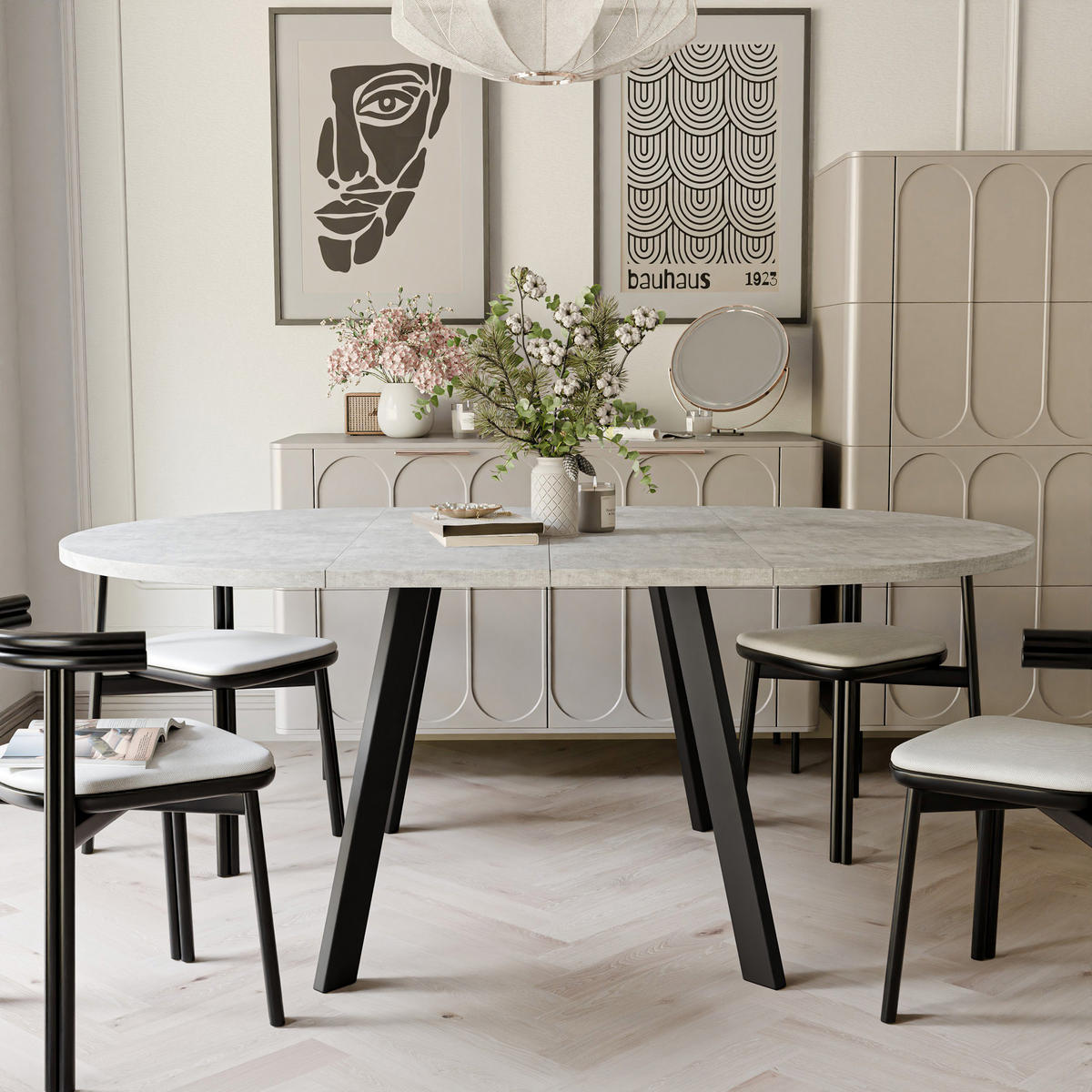 TISCH Schwarze Beine, MDF Tischplatte, Bellato Grau - Schwarz/Grau, Holzwerkstoff (100/100/76cm) - Idohome